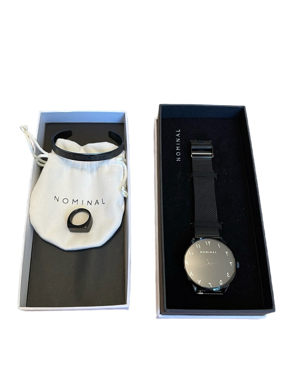New In Box: Men’s Nominal Arabic Numeral Watch, Ring and Cuff Bracelet Set